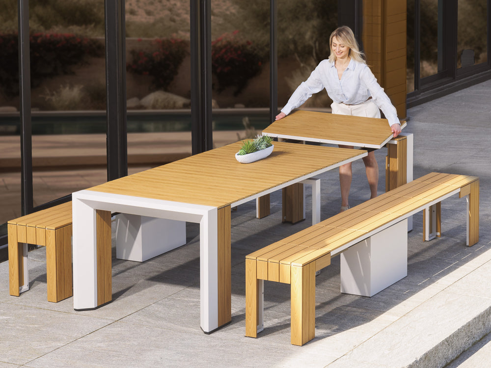 Shop Extendable Outdoor Dining Table Set and Benches TT UK